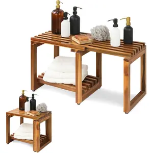 Adjustable Length 29 Inches Shower Stool Bench Chair  with Storage Shelf for Shaving , , Bath Seat in Bathroom, Inside Shower for Adults Seniors  (Small 29 in)