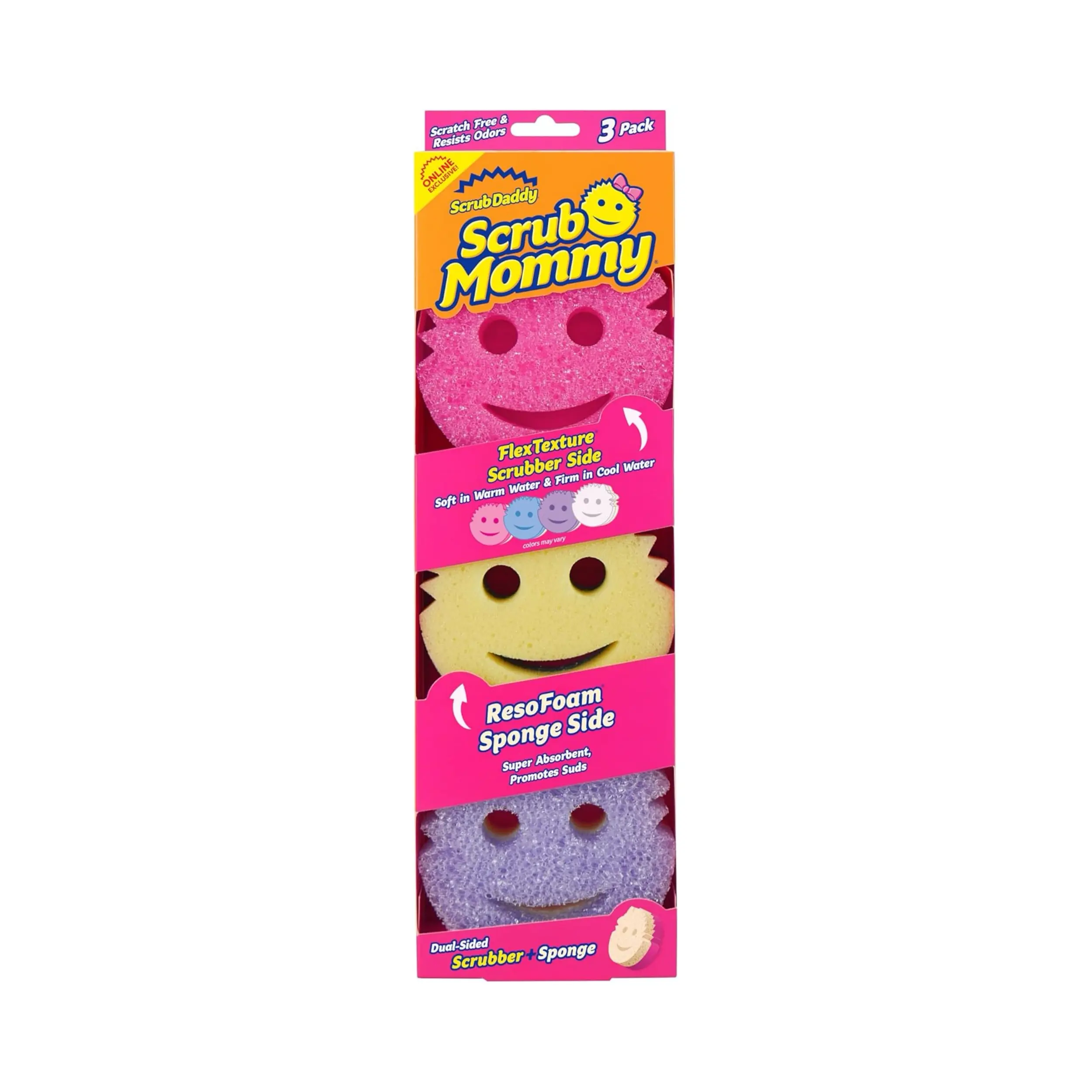 Scrub Mommy Kitchen Sponges - 3-Count Dual-Sided Non-Scratch Sponges for Dishwashing, Bathroom Cleaning - Online Exclusive Home Care Scouring Pads