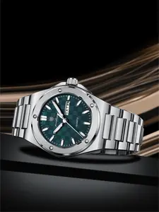 POEDAGAR Stainless Steel Men's Waterproof Night Light Watch, Business Fashion Quartz Men's Watch