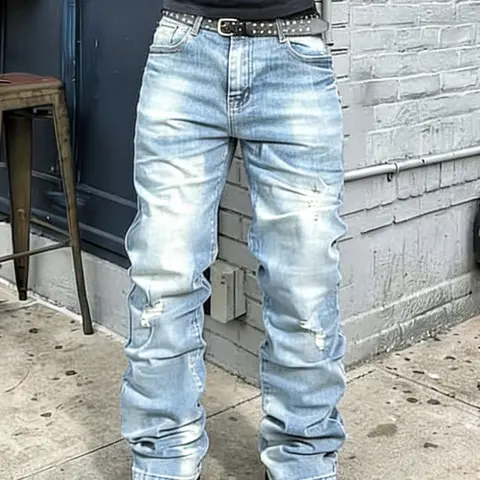 Men's Straight Leg Classic Jeans, Washed Vintage Style, Casual Denim Clothing All-Season Wear, Comfortable Fit, Perfect for Daily Use, Men's Fashion