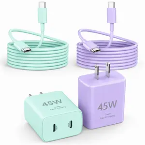 2-Port 45W Ultra-Fast Charging Type-C Charger, 1/2-Pack 45W super USB-C Charger, Compatible for Android Phones, Supports Fast Charging for Samsung Galaxy S26 Ultra/S26+/S25/S24 Ultra/S23+/S22/S20/Note10+/Tab S9, Includes a 6.6-Foot Type-C Cable