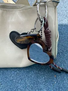 Y2K Keychain Korean Fashion Heart Bag Charm Handmade Braided Rope Keyring Cute Bag Accessory Holiday Gift Valentine's Day Mother's Day