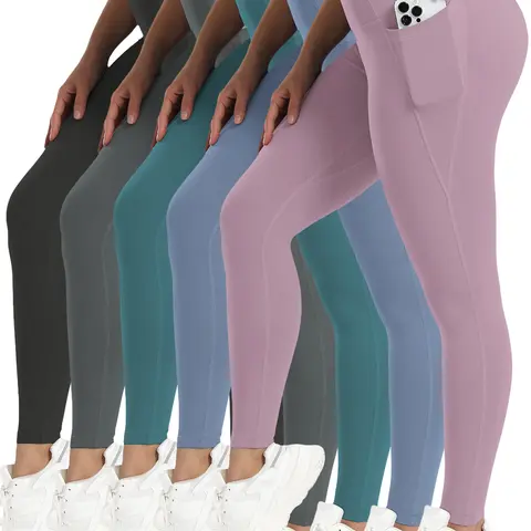CHRLEISURE fitness legging 5-piece set High Waisted Sports Leggings with Pockets for Women - Soft Athletic Tummy Control Pants for Running Cycling Yoga Workout Leggings yoga legging