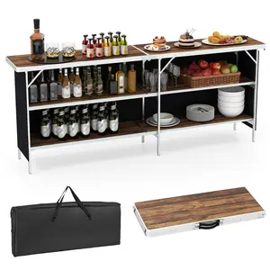COSTWAY - Aluminum Portable Picnic Table with 2-Tier Open Shelves and Spacious Tabletop-Coffee
