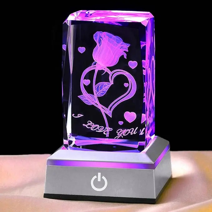 3D Loverose Crystal Nightlight - Romantic Indoor Ambient Light with 6 Modes, Perfect Valentine's Gift for Couples, Unique Present for Her, Ideal for Anniversary Birthday, Six Modes