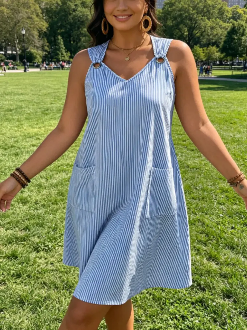 women blue stripe dress - TikTok Shop