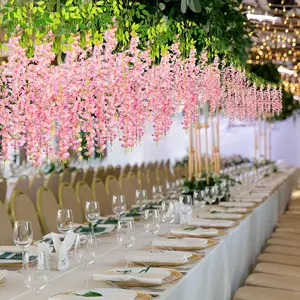 Hanging Flowers,12 Pack Fake Hanging Flowers,Wisteria Artificiales Garland for Home Wedding Arch Floral Party Garden Ceremony Outdoor Decor,3.6 Feet Long(12,Pink)