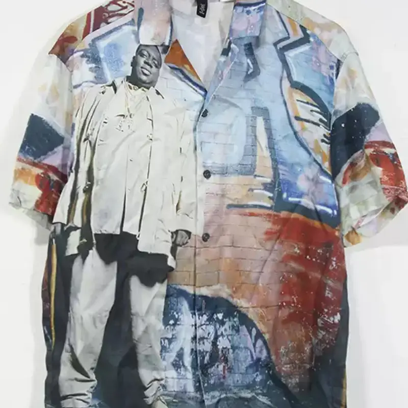 Men's Oversized, All-Over Print Hip-HopRap-Style Shirt