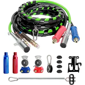 Semi  Air Line Kit - 12FT 3 In 1 Air  Hoses & Power Air Line Wrap 7 Way Trailer Cord With Gladhands,Handles,Holder,Tender Spring Kit,Seals For Semi  Trailer Tractor