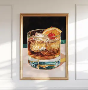 Vintage Whiskey Cocktail Art Print: Classic Bar Illustration for Home Decor & Bartender Gifts