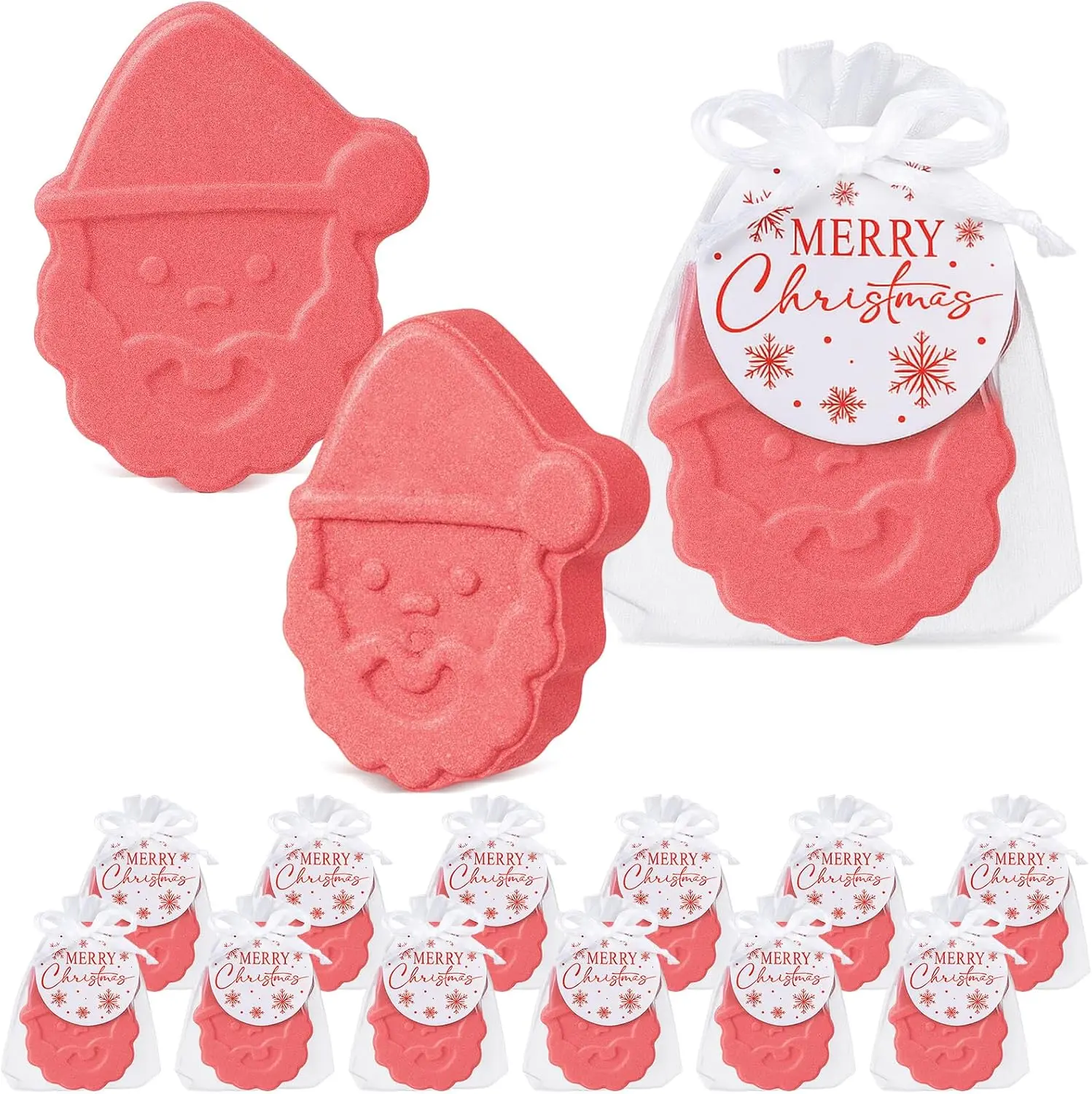 Loopeer 24 Pcs Christmas Bath Bombs Gift Set with Gift Tags and Organza Bag for Fun Holiday Stocking Stuffer Party Favors for Family Bathroom(Santa Claus)