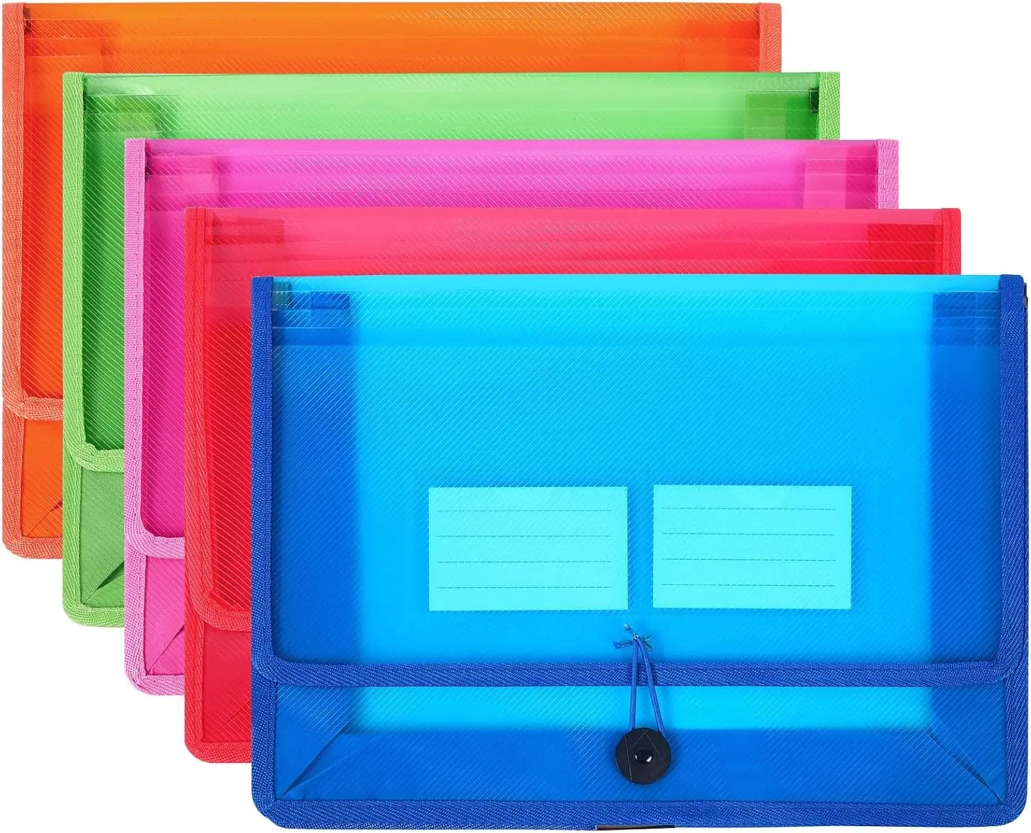 Plastic Expanding File Folders, 5 Pack Expandable Folder, Assorted Colors | Expandable Envelope Organizer with Cord Closure, No Dividers, Two Small Card Pockets, Large Capacity, Fit Letter/A4 Size
