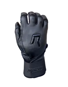 Roman Dingers Series Black Long Cuff Batting Gloves with FlashGrip Palm Reinforcement & 0.9 mm Cabretta Leather for Maximum Control and Support