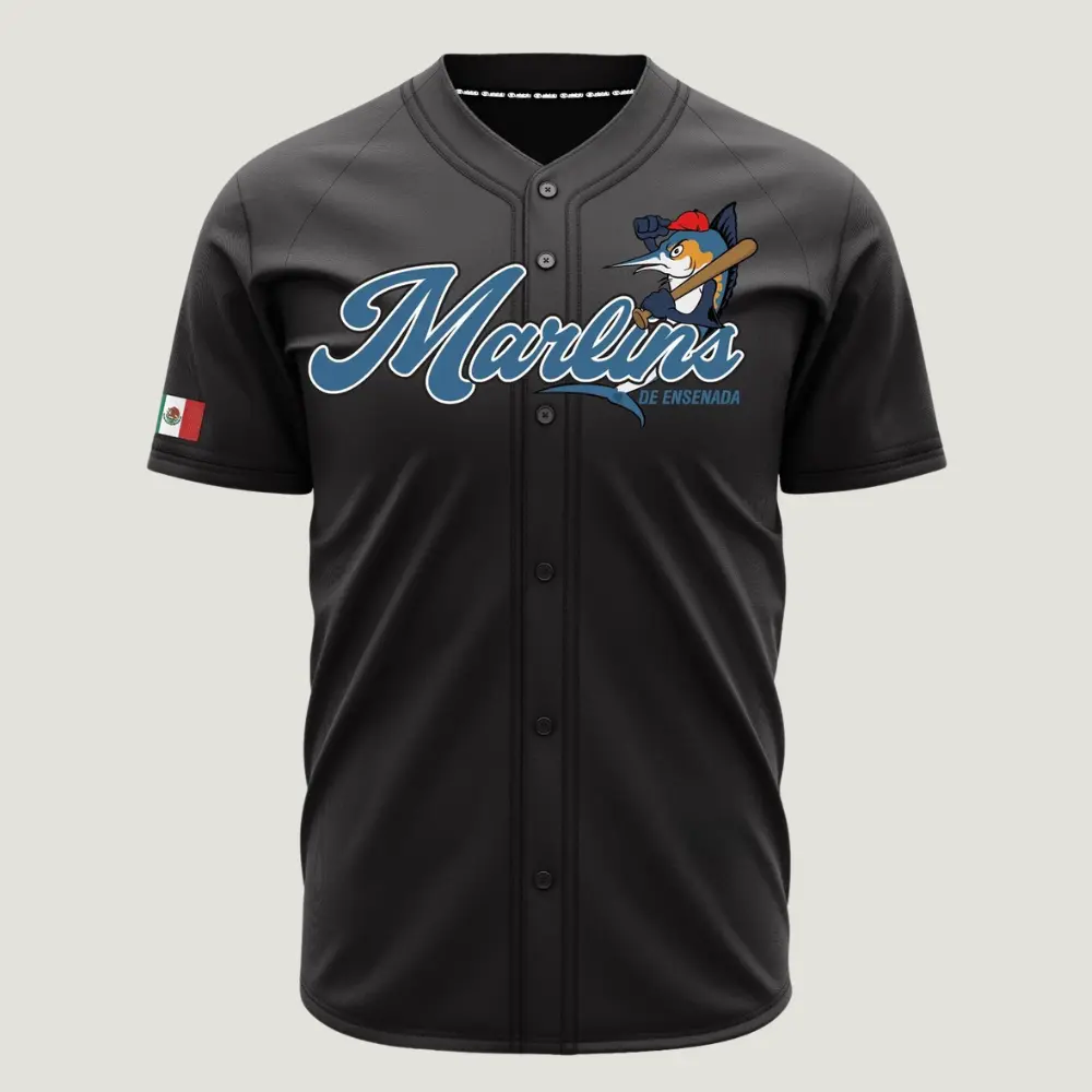 Marlins De Ensenada Baseball Jersey, Mexico Coastal Baseball Button Up Shirt, Baja California Graphic Short Sleeve Jersey, Fan Gift