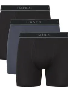Hanes Men'S Value Performance Stretch Boxer Brief Underwear, Black/Grey, 3-Pack HBI UNDERWEAR