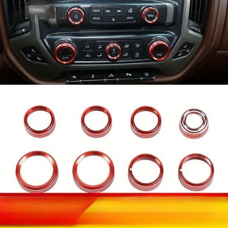8PCS Aluminum Alloy Decorative Ring Central Control Knob Ring Interior Modification for Chevrolet Silverado Solo Truck Interior Accessories Car Accessory Car Interior Decor