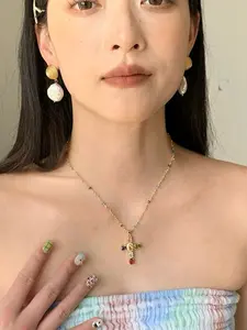 Drinsper Rainbow Cross Pendant Necklace Dainty Multicolor Faith Cross Necklace,Vintage Glam & Y2K Vibes for Women Girls,Colorful Sparkle Perfect for Daily Outfits Church Chrismas Gift