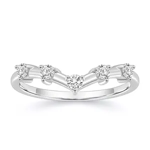 EAMTI 925 Sterling Silver Wedding Bands for Women Round Shaped Stackable Cubic Zirconia Curved Contour Chevron Ring Half Eternity CZ Curved Engagement Rings