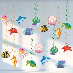 Gone Fishing Party Supplies, Banner Ceiling Streamers, Fish Paper Signs, Fishing Party Decorations, Fish Hanging Swirl Paper Cutouts