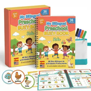 Little Leo Ray Busy Book for Toddlers 3 and Up-Preschool Learning Activities Bilingual Book in Spanish and English with 36 Activities-Educational Toddler Activity Book with 8 Color Markers
