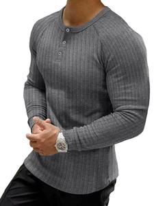 Muscle Cmdr Men's Ribbed Henley Collar Long Sleeve Slim Fit Muscle Shirt, Pure Cotton Warm T-Shirt, Casual Long Sleeve, Father's Day Gift Knitwear, TikTokShop Black Friday Thanksgiving Christmas Gift 2026 Summervibes