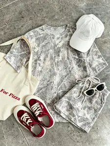Women's Camo Tree Branch Pattern Two-Piece Set, Round Neck Short Sleeve T-Shirt & Loose Fit Shorts, Casual Summer