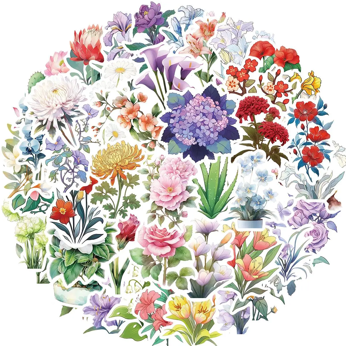 Flower Pattern Sticker, 50pcs/set Waterproof Floral Vinyl Sticker, Decorative Sticker for Water Bottle, Laptop, Scrapbooking, Journaling