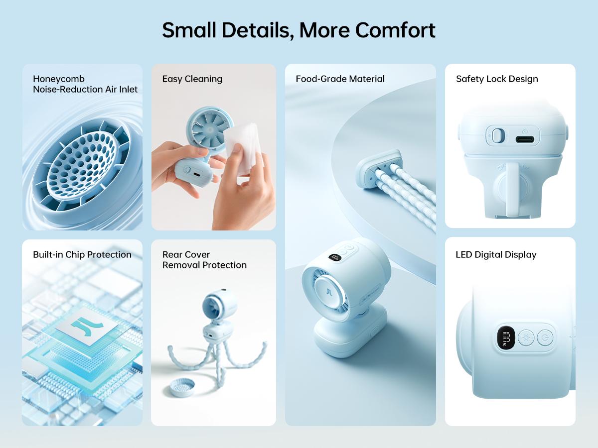 JISULIFE 2026 Stroller Fan – Small & Stylish with 38H Cooling, Soft Night Light, One‑Click Detachable for Stroller or Desk, Safe Baby Fan for Crib Car Seat Nursery Travel, Gifts for Baby Mom