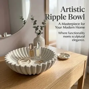 Artistic Ripple Ceramic Bowl, Scalloped Decor Tray, Stores Jewelry and Perfume, Modern Home Decoration