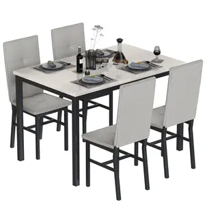 DKLGG Dining Table Set for 4, Modern Faux Marble Kitchen Table with 4 PU Leather Chairs, Dining Room Table Set for Dinette, Breakfast Nook Home Easy Assembly Trendy Texture