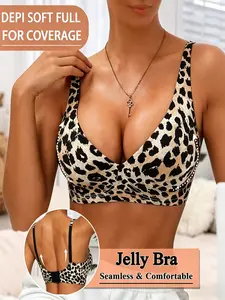 2Pcs Leopard & Zebra Print Non - Wire Seamless Push - Up Comfortable Skin - friendly Bras Set - Deep V - Neck U - Shape Back Beauty Back Lingerie for Women
