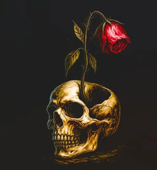 Ready-to-Press Custom Halftone Skull-with-Rose DTF Heat Transfer - Hot/Cold Peel, DIY Specialty Crafts Supplies with Halftone Art for Cotton-Poly Blend Fabric Crafts Projects