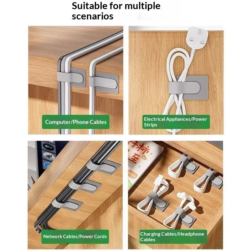 Self-Adhesive Cable Management Hook Loop Straps, 40pcs(20 Black+20 White) Reusable Cable Holder for Desk Home Office Cord Storage