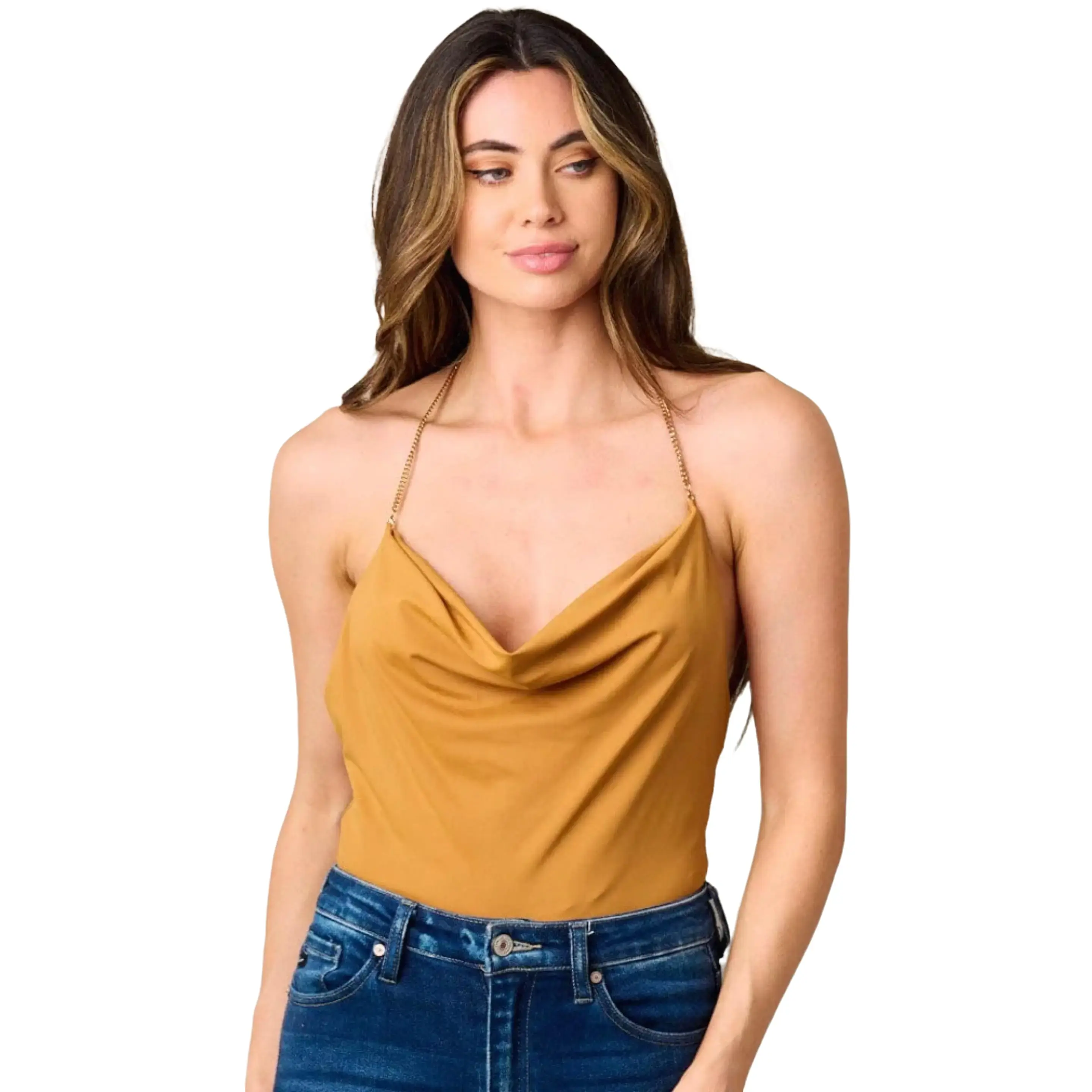 Women’s Sleeveless Chain Detailed Open Back Bodysuit