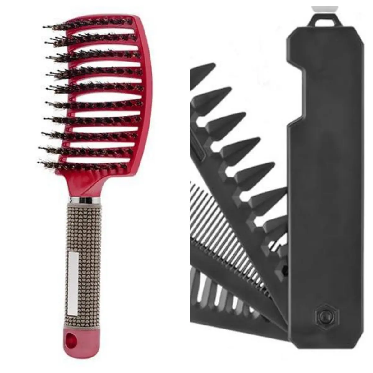 Hollow Out Pig Bristle Hair Comb Set, Multi-Functional Styling Brush, Anti-Tangle Anti-Static Massage Comb, Essential Hair Care Kit, Hollow Teeth Comb, Anti Static Hairbrush, Detangling Brush