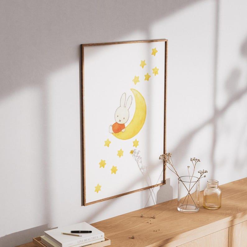 MIFFY Moon Hand Drawn Illustration | Digital Print, Downloadable Wall Art, Nursery Sleepy Cozy Bedroom Wall Poster no frame