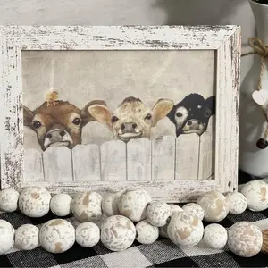 Farmhouse Calf Trio Farmhouse Kitchen Frame Rustic Distressed  8"x6"