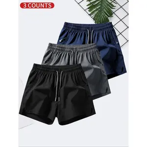 Men's Solid Drawstring Waist Track Shorts, Casual Breathable Elastic Waist Pocket Shorts for Summer, Men's Bottoms for Daily Wear Essential Shorts