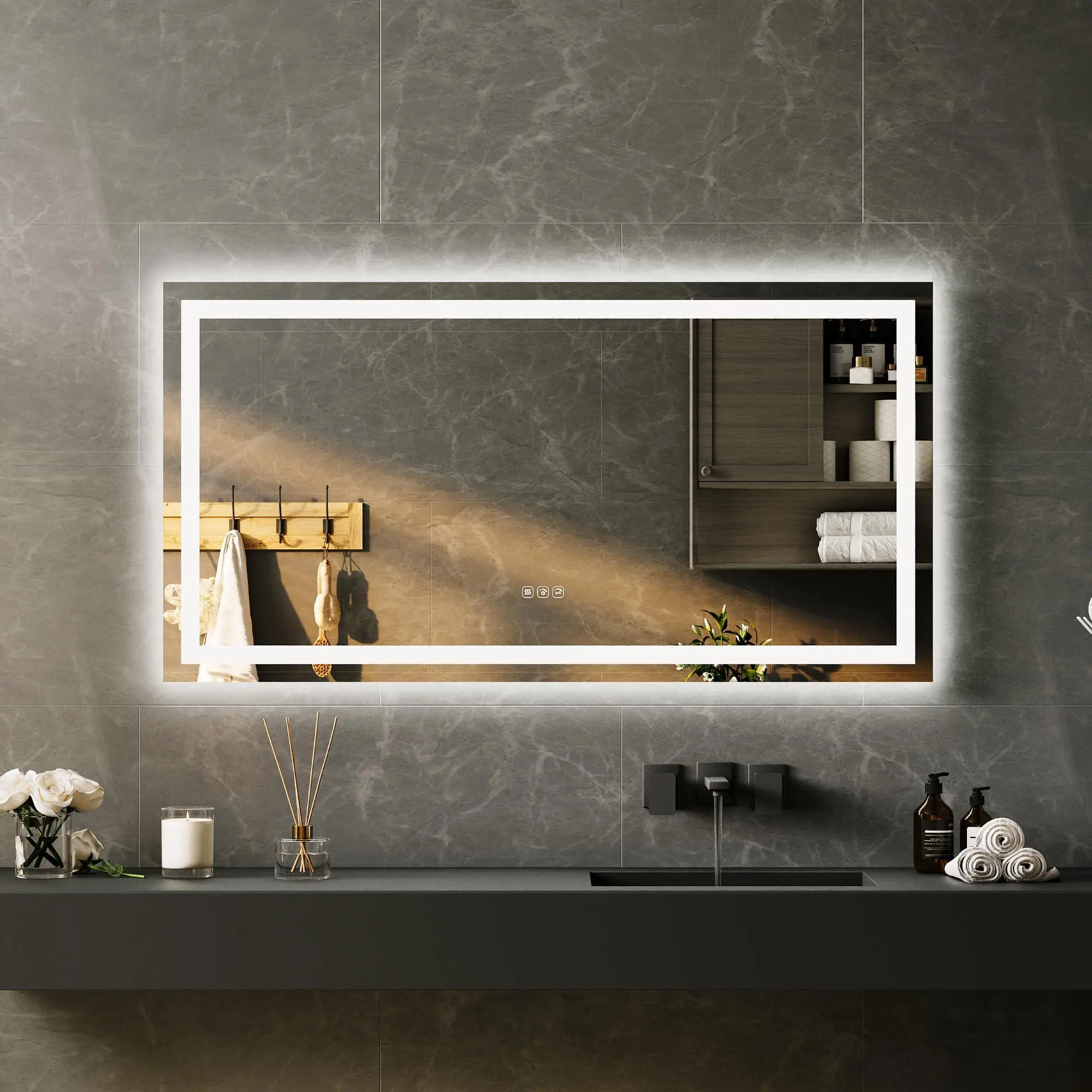 LED Bathroom Vanity Mirror with Lights, Front and Backlit, Stepless Color Temperature Dimmable, Anti-Fog, 5mm HD Glass, Frameless Vanity Mirror, 50 x 26 inch