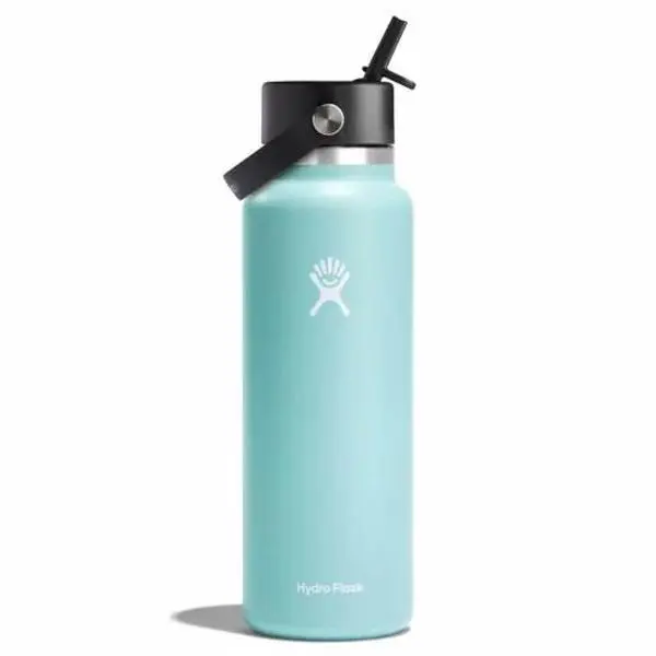Hydro Flask 40oz Wide Mouth Insulated Water Bottle with Flex Straw Cap, Portable Leakproof Bottle for Daily Use