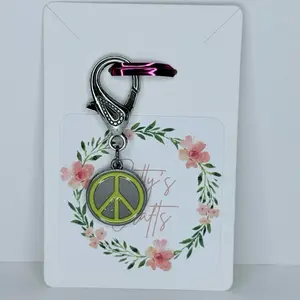 Large Lobster Clasp Stitch Marker with Yellow Peace Sign Charm