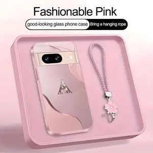 Wave Art 26 letter Phone Case, Suitable for [Google Pixel 8] high-end women's, Lanyard a beautiful four-leaf clover lanyard is included🍀 952