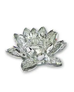 Lotus Crystal Tea-Light Candle Holder in Clear, Large