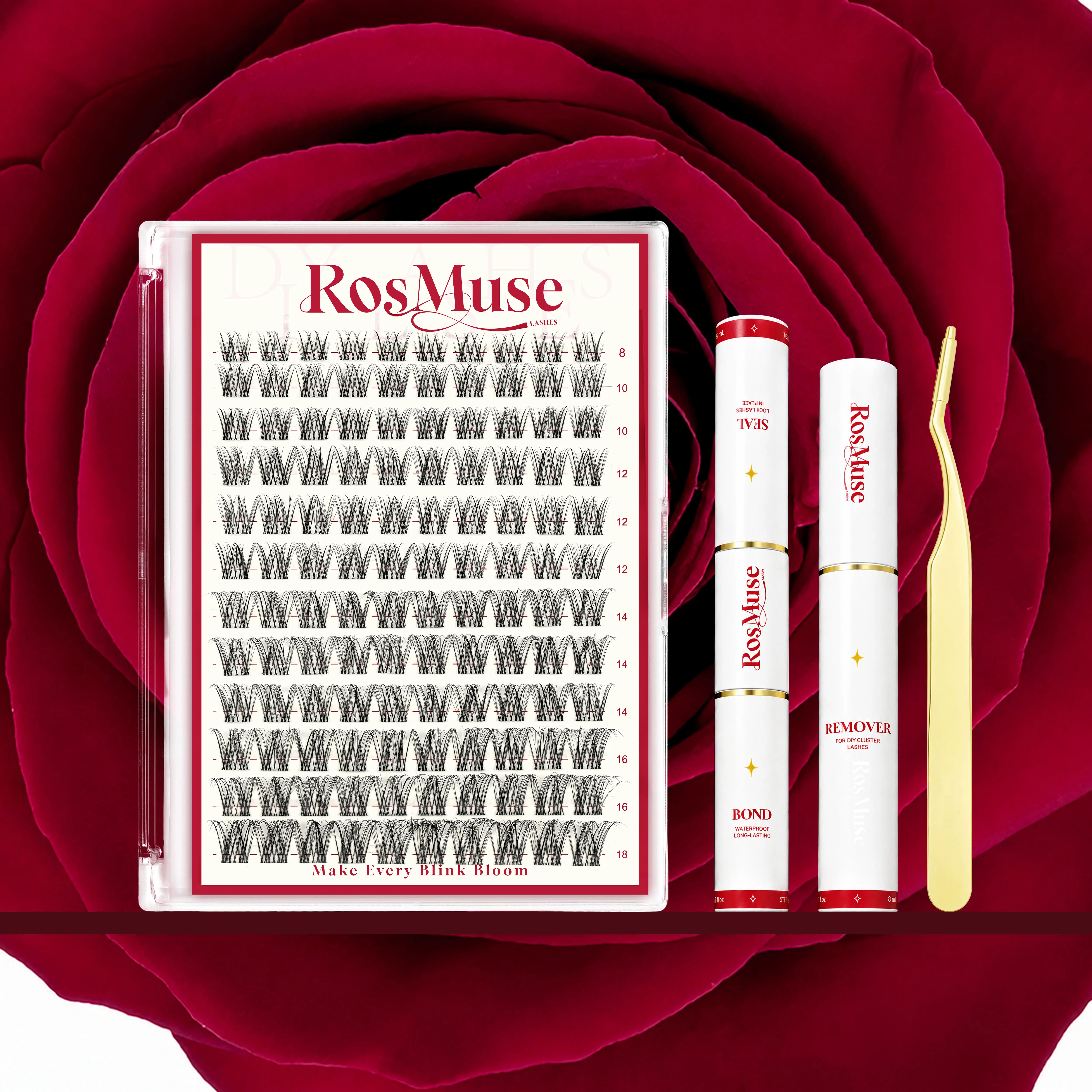 Rosmuse Velure Lash | Kim & Kylie D Curl | Multi-Layered Wispy Lash Clusters with Super Soft Thin Band | Airy 3D DIY Eyelash Extensions | Glowup Voluminous Natural Look