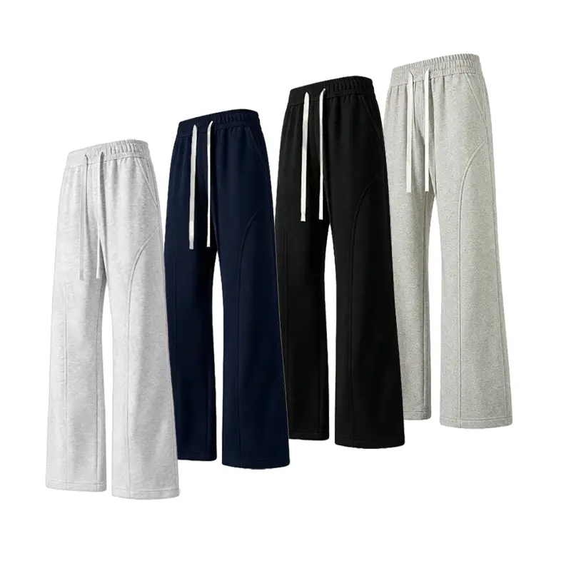 Men’s Curved Seam Wide-Leg Sweatpants – Loose Fit Flared Pants, Fall/Winter Casual Streetwear Joggers S-4XL