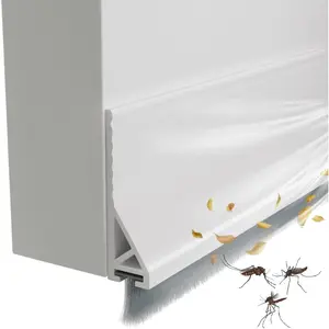 39" Door Draft Stopper for Bottom of Door with Brush,Strong Adhesive Under Door Sweep for Exterior & Interior,Soundproof Door Gap Filler Bottom Seal Dust Blocker and Noise Stopper,White