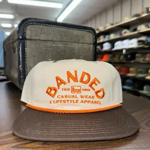 Banded Retro Rope Hat - Off White with Brown Bill