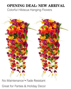 2Pcs Artificial Hibiscus Vine Set UV Resistant Fake Flower Faux Plant for Outdoor Home Office Garden Decoration for Thanksgiving Christmas Halloween Valentine's Day Mother's Day glass bouquet