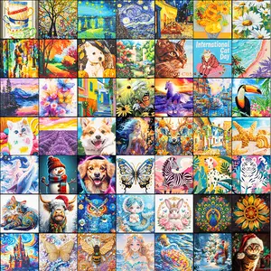 3Pcs/4Pcs/5Pcs Random Style/Size DIY Diamond Art Painting Kit, Animal and Landscape Pattern Diamond Painting, Colorful DIY Decorative Art Picture Kit for Beginners （Large size）