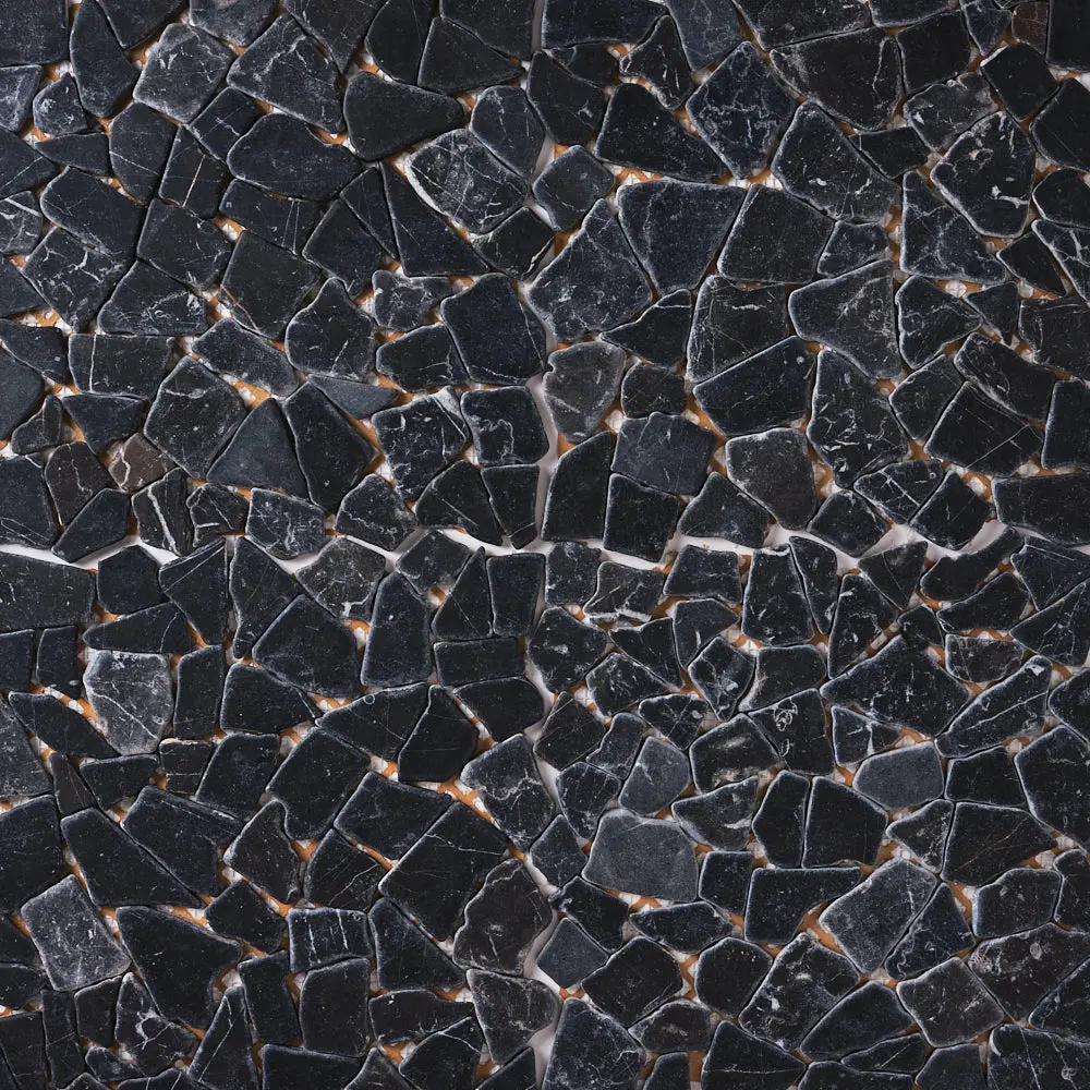 Glam Black Pebbles 12x12 Tumbled Marble Mosaic Tile